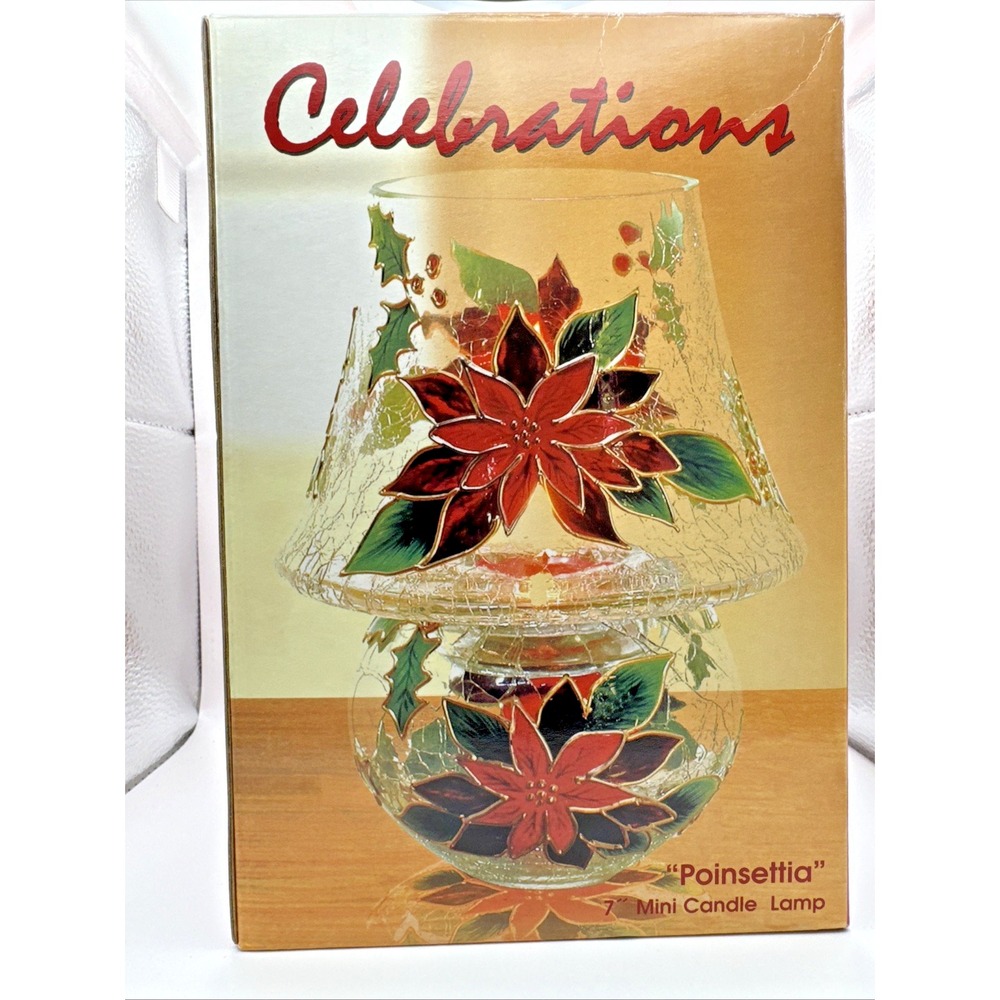 Celebrations Poinsettia 7" Mini Candle Votive‎ Lamp Glass Christmas Winter Red